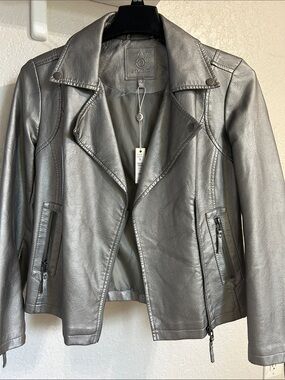 Max Studio Dark Silver Faux Leather Jacket